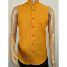 Mens INSERCH linen Shirt Banded Chinese Collar Sleeves-Less SS719 Sunburst image 9