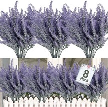 Artificial Lavender Flowers, 8 Pcs. By Turnmeon, Flocked Faux Plastic Lavender - £27.32 GBP