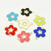 4 Enamel Flower Charms Connector Links Assorted Lot Mixed Jewelry Supplies 40mm - £2.00 GBP