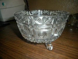 American Brilliant Crystal Cut Glass Footed Candy Dish Elegant Design Etched - £23.62 GBP