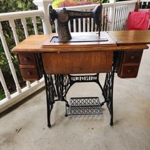 Antique Vintage 1910 Singer Sewing Machine &amp; Table, table and bottom bra... - $445.50