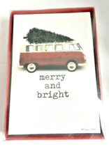 Red VW Bus Christmas Tree Volkswagen 18 Boxed Cards Envelopes 60&#39;s Merry Hippies - £19.43 GBP