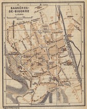 1914 Original Antique City Map Of BAGNERES-DE-BIGORRE / HAUTE-PYRENEES / France - £16.86 GBP