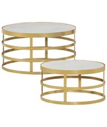 vidaXL Brass &amp; Marble Coffee Table Set, Round, 2-Piece, Minimalist Design - €163,90 EUR