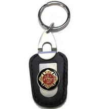 FireFighter Fireman KeyChain Deluxe Key Holder key Chain, Leather &amp; Gold - $9.49