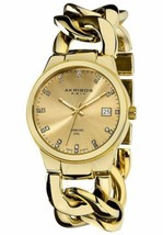 NEW Akribos AK608YG Womens Impeccable Diamond Date Yellow Gold Twist Chain Watch - £47.73 GBP