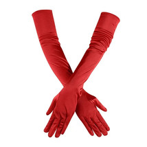 Bridal Prom Costume Adult Satin Gloves Red Solid Opera Length New Party - £10.11 GBP