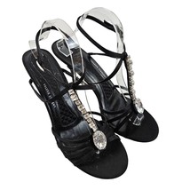 Valerie Stevens Heels Womens 10M Black Strappy Leather Sole Crystal Dressy Shoes - £21.02 GBP