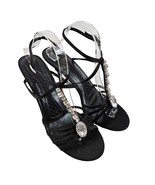 Valerie Stevens Heels Womens 10M Black Strappy Leather Sole Crystal Dressy Shoes - $26.73