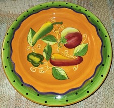 Gates Ware by Laurie Gates 9.75&quot; Orange Lunch Plate Polka Dots Peppers &amp; Veg - £9.59 GBP