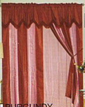Luxurious Polysilk Embroidered Curtain W/LINER-BURGUNDY - $32.39