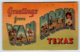Greetings From Van Horn Texas Large Big Letter Linen Postcard 1943 Vintage - £4.20 GBP