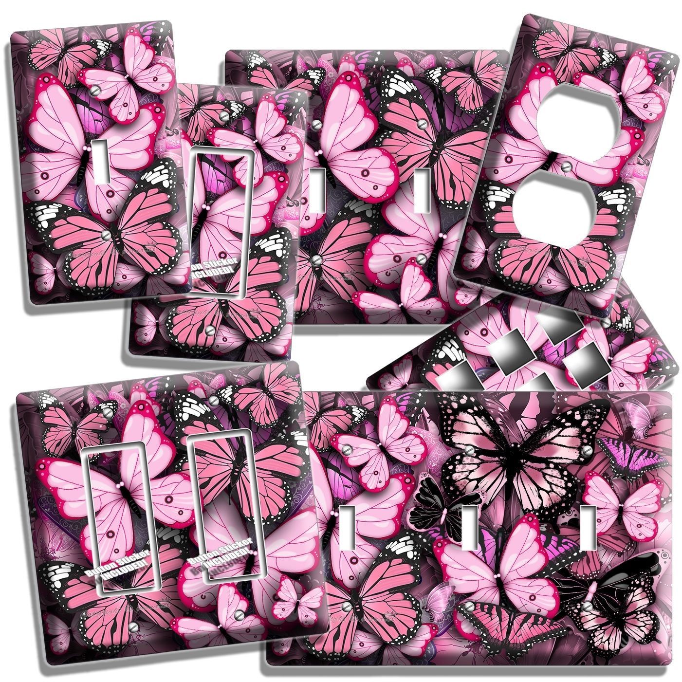 PINK BUTTERFLIES THEME LIGHT SWITCH OUTLET WALL PLATE BEDROOM ROOM HOME NY DECOR