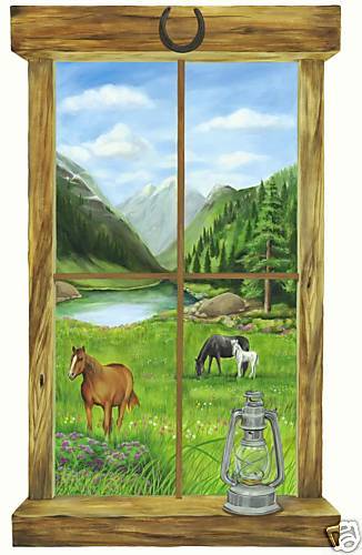 TATOUAGE Horse Farm Window NEW Wall Mural 25.5"w X 43.25"h - $24.99