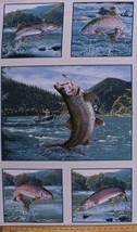 24.5&quot; X 44&quot; Panel Fishing Rainbow Trout Tight Lines Cream Cotton Fabric D679.75 - £7.08 GBP
