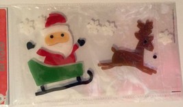 Window Cling Gel Art Christmas Santa, Sleigh &amp; Reindeer W/ Snowflake Accents New - £3.50 GBP
