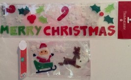 Window Cling Gel Art MERRY CHRISTMAS &amp; SANTA &amp; REINDEER ~ Lot of 2 Pkgs NEW - £6.14 GBP