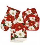 Holiday Poinsettia Floral  5 Piece Pot Holder  Kitchen Set - £11.99 GBP