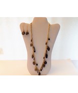 Long natural smoky quartz necklace and earrings set  - $628.11 MXN