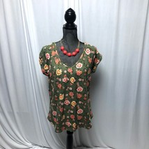 No Boundaries Top Size XXL 19 Green Floral Soft Stretchy Lace Back Shirt - £10.03 GBP