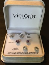 Victoria Townsend (3) Pairs of Earrings Diamond White Topaz Green Amethyst - £50.95 GBP