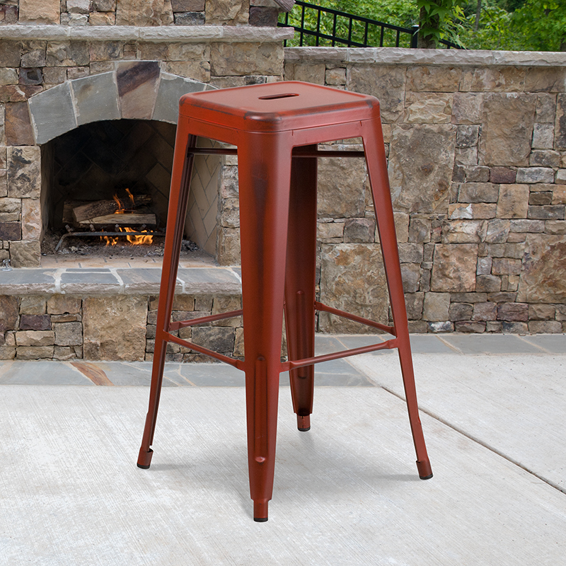 Distressed Red Metal Stool ET-BT3503-30-RD-GG