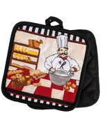 KITCHEN POTHOLDERS Set of 2 Fat Chef Pot Holder French Cook Bakery Red B... - £5.63 GBP