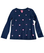 Lilly Pulitzer Girls 10 Long Sleeve Navy Top With Pink Heart Embroidery - $639.72 MXN