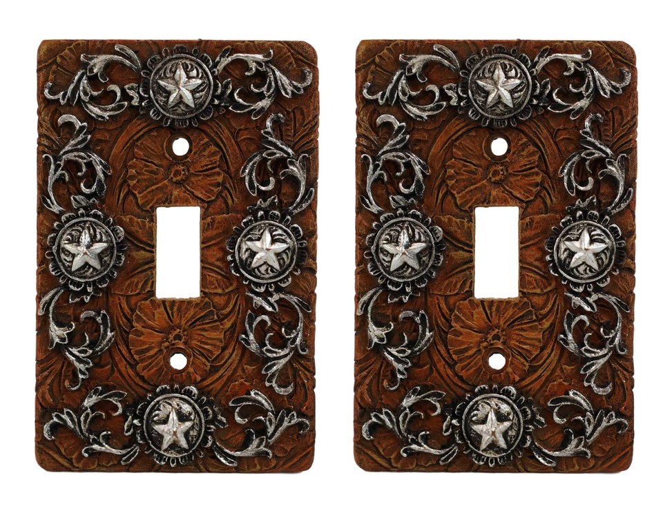 Set of 2 Western Stars With Lace Scroll Art Wall Single Toggle Switch Pl... - $24.99