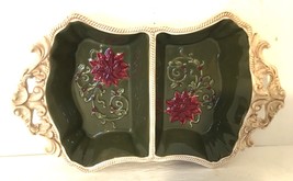 Grasslands Road Christmas Serving Dish Divided, Beige Ceramic w/Poinsettias 6x11 - $17.99