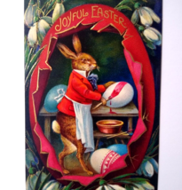 Easter Postcard Fantasy Dressed Bunny Rabbit Hand Paints Eggs Gel German... - $45.13