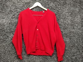 Vintage Red Cardigan Sweater Men Medium Red Deep V Neck Orlon Acrylic - £22.00 GBP