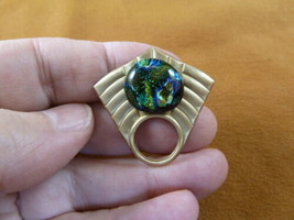 E795-2 blue dichroic striped art deco brass Eyeglass pin pendant ID badge holder - £12.69 GBP