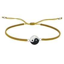 Feng Shui Yin Yang Sterling Silver Charm on Brown Rope Adjustable Bracelet - £9.46 GBP