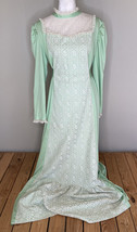 Vintage Handmade long sleeve Ruffle Lace Maxi Prairie dress size S/M green K3 - £62.29 GBP