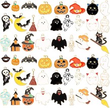52 Enamel Halloween Charms Gold Pendants Kitty Findings Ghost Bat Witch Mixed - £20.64 GBP