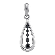 10k White Gold Round Black Color Enhanced Diamond Teardrop Fashion Pendant 1/8 - £86.92 GBP