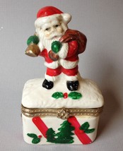 Vintage Santa Claus Trinket Box Christmas Tree Gift Present Holly Ring H... - $40.00