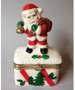 Vintage Santa Claus Trinket Box Christmas Tree Gift Present Holly Ring Holder - $40.00