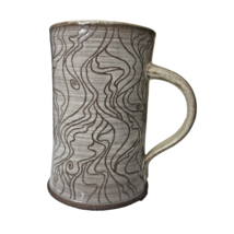 Unique Signed Pottery Mug 5” Tall Graphic Brown Decor NOT Drink READ SEE - £15.72 GBP