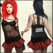 Lip Service Looks That Kill Tulle Punk Goth Stud Womens Mini Skirt Red Plaid NEW - £31.62 GBP