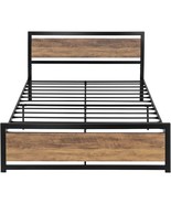 Full Metal Platform Bed Frame with Brown Wood Panel Headboard and Footboard - $6,945.72 MXN