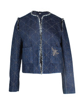 Sandro Paris Quilted Jacket In Cotton Women Blue Size 38 - $188.10