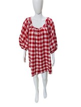 Doen Women&#39;s Red White Plaid Check Printed Cotton Oversize Short Mini Dress S - £175.64 GBP