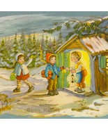 Children at a little cottage in the Snow Vintage Christmas Postcard - $15.00