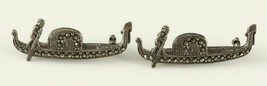 Vintage German Sterling Silver Jewelry 835 Marcasite GONDOLA Boats Brooch Pins - £25.12 GBP