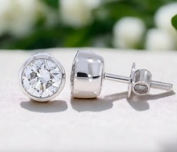 2Ct Round Cut Bezel Set Lab-Created Diamond Stud Earrings 14K White Gold Plated - £59.98 GBP