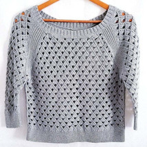 American Eagle Outfitters Open Cable Knit 3/4 Sleeve Sweater Gray Medium - $10.89