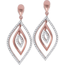 10kt Rose Gold Womens Round Diamond Nested Oval Dangle Earrings 3/8 Cttw - £507.03 GBP