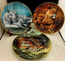 Lioness and tigress with their cubs 3 decorative porcelain plates - £30.29 GBP